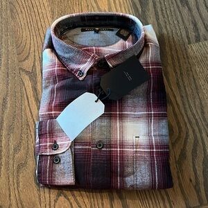 NWT mens Park West long sleeve plaid flannel size medium color wine burgundy
